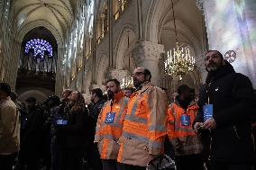 President Macron Visits Notre-Dame Cathedral One Week Before Its Reopening - Paris