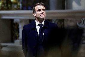 President Macron Visits Notre-Dame Cathedral One Week Before Its Reopening - Paris