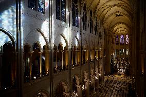 President Macron Visits Notre-Dame Cathedral One Week Before Its Reopening - Paris