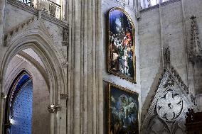 President Macron Visits Notre-Dame Cathedral One Week Before Its Reopening - Paris