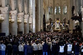 President Macron Visits Notre-Dame Cathedral One Week Before Its Reopening - Paris