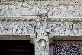 President Macron Visits Notre-Dame Cathedral One Week Before Its Reopening - Paris