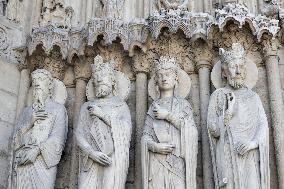 President Macron Visits Notre-Dame Cathedral One Week Before Its Reopening - Paris