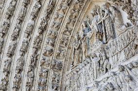 President Macron Visits Notre-Dame Cathedral One Week Before Its Reopening - Paris