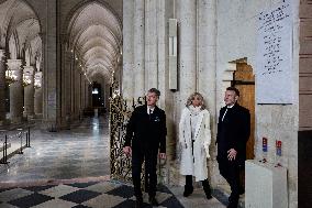 President Macron Visits Notre-Dame Cathedral One Week Before Its Reopening - Paris