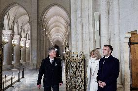 President Macron Visits Notre-Dame Cathedral One Week Before Its Reopening - Paris