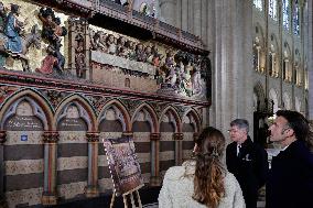 President Macron Visits Notre-Dame Cathedral One Week Before Its Reopening - Paris