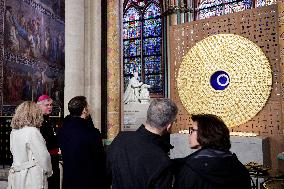 President Macron Visits Notre-Dame Cathedral One Week Before Its Reopening - Paris