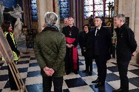 President Macron Visits Notre-Dame Cathedral One Week Before Its Reopening - Paris