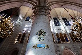 President Macron Visits Notre-Dame Cathedral One Week Before Its Reopening - Paris