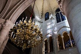 President Macron Visits Notre-Dame Cathedral One Week Before Its Reopening - Paris