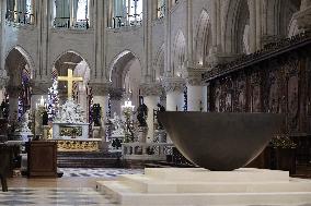 President Macron Visits Notre-Dame Cathedral One Week Before Its Reopening - Paris