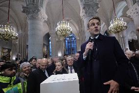 President Macron Visits Notre-Dame Cathedral One Week Before Its Reopening - Paris