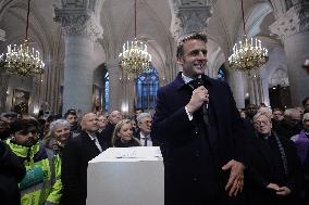 President Macron Visits Notre-Dame Cathedral One Week Before Its Reopening - Paris