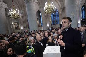 President Macron Visits Notre-Dame Cathedral One Week Before Its Reopening - Paris