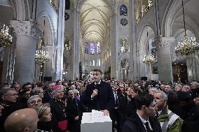 President Macron Visits Notre-Dame Cathedral One Week Before Its Reopening - Paris