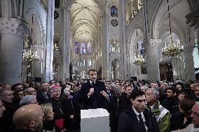 President Macron Visits Notre-Dame Cathedral One Week Before Its Reopening - Paris