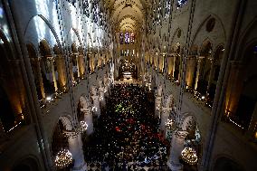 President Macron Visits Notre-Dame Cathedral One Week Before Its Reopening - Paris