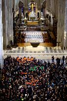 President Macron Visits Notre-Dame Cathedral One Week Before Its Reopening - Paris