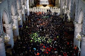 President Macron Visits Notre-Dame Cathedral One Week Before Its Reopening - Paris