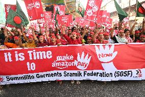 Garments Workers Protest Against Amazon Company In Dhaka, Bangladesh.