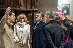 President Macron Visits Notre-Dame Cathedral One Week Before Its Reopening - Paris