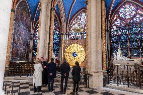 President Macron Visits Notre-Dame Cathedral One Week Before Its Reopening - Paris