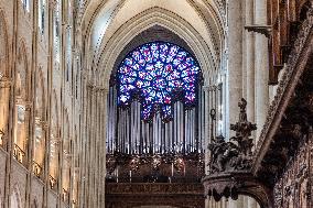 President Macron Visits Notre-Dame Cathedral One Week Before Its Reopening - Paris