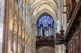 President Macron Visits Notre-Dame Cathedral One Week Before Its Reopening - Paris