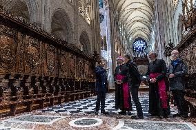 President Macron Visits Notre-Dame Cathedral One Week Before Its Reopening - Paris