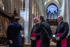 President Macron Visits Notre-Dame Cathedral One Week Before Its Reopening - Paris