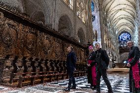 President Macron Visits Notre-Dame Cathedral One Week Before Its Reopening - Paris