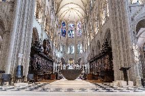 President Macron Visits Notre-Dame Cathedral One Week Before Its Reopening - Paris