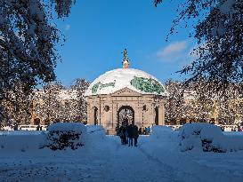 Snow-covered Hofgarten In Munich