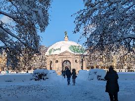 Snow-covered Hofgarten In Munich