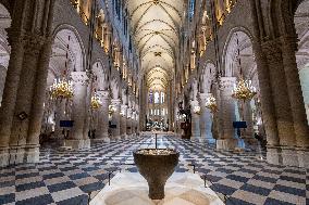 President Macron Visits Notre-Dame Cathedral One Week Before Its Reopening - Paris