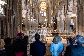 President Macron Visits Notre-Dame Cathedral One Week Before Its Reopening - Paris