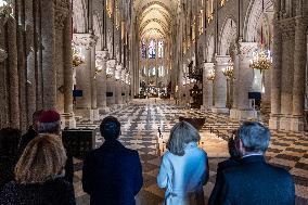 President Macron Visits Notre-Dame Cathedral One Week Before Its Reopening - Paris