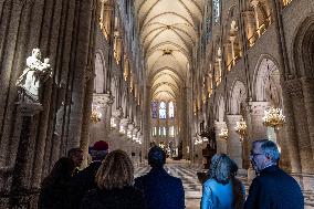 President Macron Visits Notre-Dame Cathedral One Week Before Its Reopening - Paris