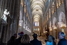 President Macron Visits Notre-Dame Cathedral One Week Before Its Reopening - Paris