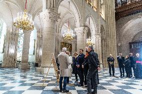 President Macron Visits Notre-Dame Cathedral One Week Before Its Reopening - Paris