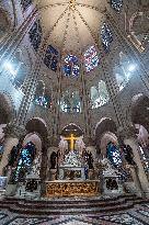 President Macron Visits Notre-Dame Cathedral One Week Before Its Reopening - Paris