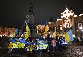 Protest In Support Of Ukraine In Krakow Continues