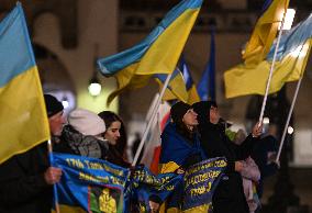 Protest In Support Of Ukraine In Krakow Continues