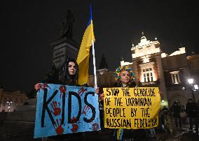 Protest In Support Of Ukraine In Krakow Continues