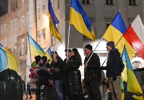 Protest In Support Of Ukraine In Krakow Continues