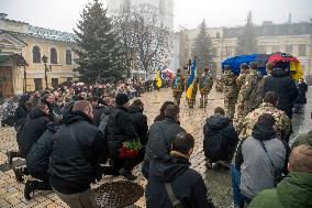 Funeral Ceremony For Ukrainian Serviceman And A Founder Of FC Obolon's Ultras Movement Pavlo Vedybida