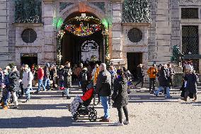 Entrance Christmas Village In Munich Residence