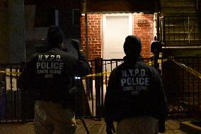 NYPD Crime Scene Investigators Search For Evidence At Scene Of Fatal Assault In Throggs Neck Section Of Bronx New York