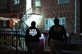 NYPD Crime Scene Investigators Search For Evidence At Scene Of Fatal Assault In Throggs Neck Section Of Bronx New York